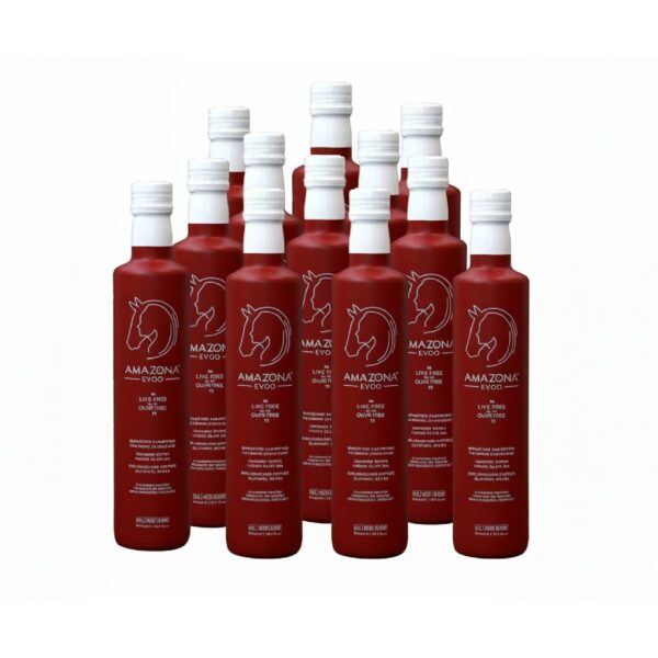 Opakowanie zbiorcze 30 sztuk Greckiej Oliwy z Oliwek Extra Virgin Amazona (100 ml) z wczesnego zbioru.