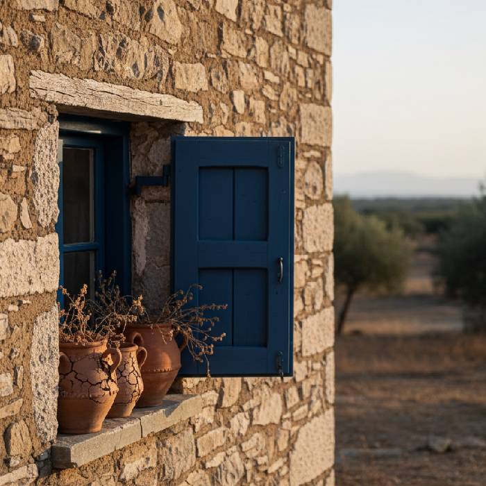 Słoneczny widok na gaj oliwny w Chalkidiki, miejsce pochodzenia naszej oliwy, pełne historii plantatorów